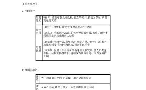 七年级历史下册第一单元隋唐时期繁荣与开放的时代第1课隋朝的统一与灭亡备考速记新人教版20190220225_初中全科电子版试卷练习试题_历史_历史人教版7下试卷_知识点汇总（第一套）21份