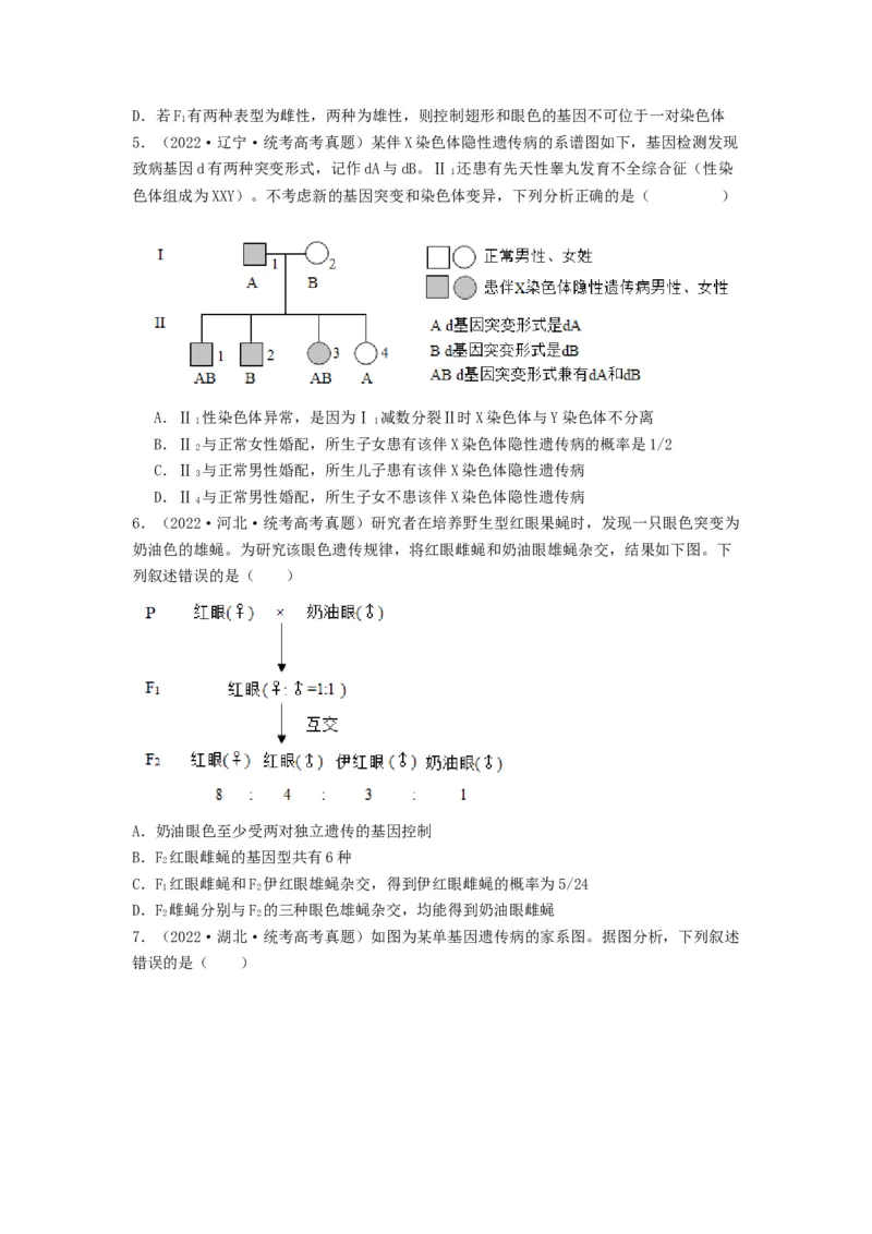 专题16基因在染色体上、伴性遗传和人类遗传病（串讲）（原卷版）_新高考复习资料_2024年新高考复习资料_一轮复习资料_完备战2024年高考生物一轮复习串讲精练（新高考专用）_串讲