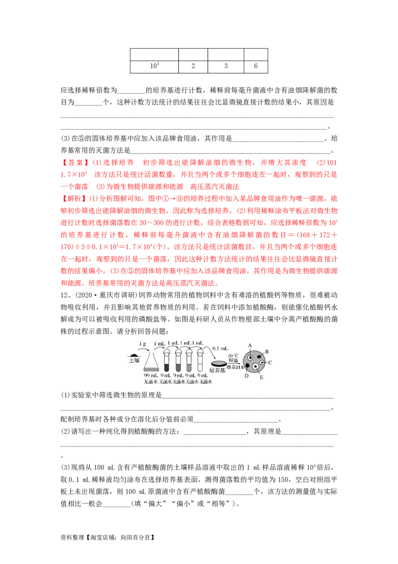 专题35微生物的培养技术及应用（精练）（解析版）_新高考复习资料_2024年新高考复习资料_一轮复习资料_完备战2024年高考生物一轮复习串讲精练（新高考专用）_精练_解析版