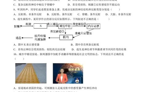 4.6.3神经调节的基本方式（原卷版）_初中全科电子版试卷练习试题_生物_生物人教版7下练习_人教生物7年级下课时练习40份_第2套七年级生物下册课时练习（人教版）20份