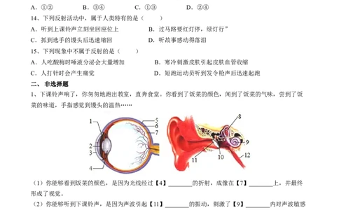 4.6.3神经调节的基本方式（原卷版）_初中全科电子版试卷练习试题_生物_生物人教版7下练习_人教生物7年级下课时练习40份_第2套七年级生物下册课时练习（人教版）20份