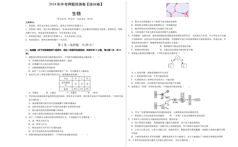 2024年中考押题预测卷（徐州卷）-生物（考试版A3）_初中全科电子版试卷练习试题_生物_2024中考模拟题生物(1)_押题预测