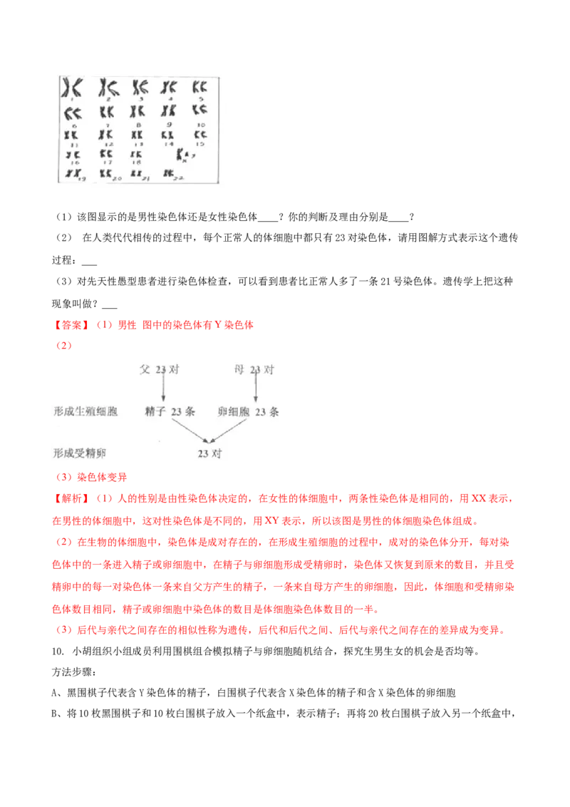 7.2.4人的性别遗传（重点练）-（人教版）（解析版）_初中全科电子版试卷练习试题_生物_生物8下练习_人教生物8年级下课时练习51份