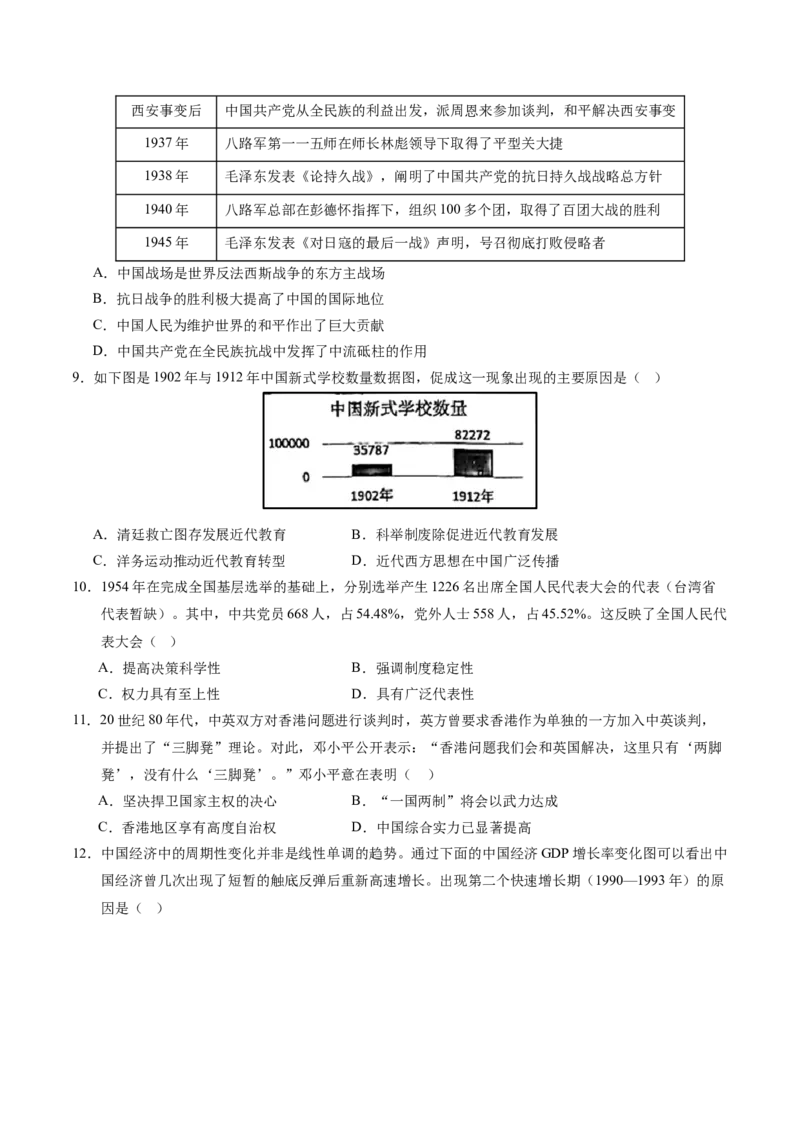 2024年中考押题预测卷（深圳新中考卷）-历史（考试版A4）_初中全科电子版试卷练习试题_历史_2024中考模拟题历史(1)_押题预测