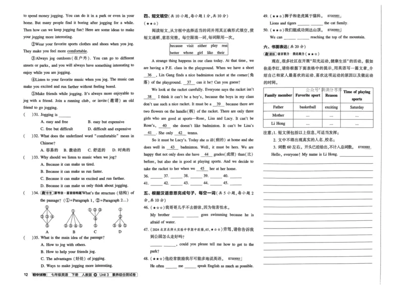 2025春53初中试卷英语人教版7年级下册_初中全科电子版试卷练习试题_初中全科《53中考试卷》2025版（多版本）_2025春53初中试卷7年级下册人教版(1)
