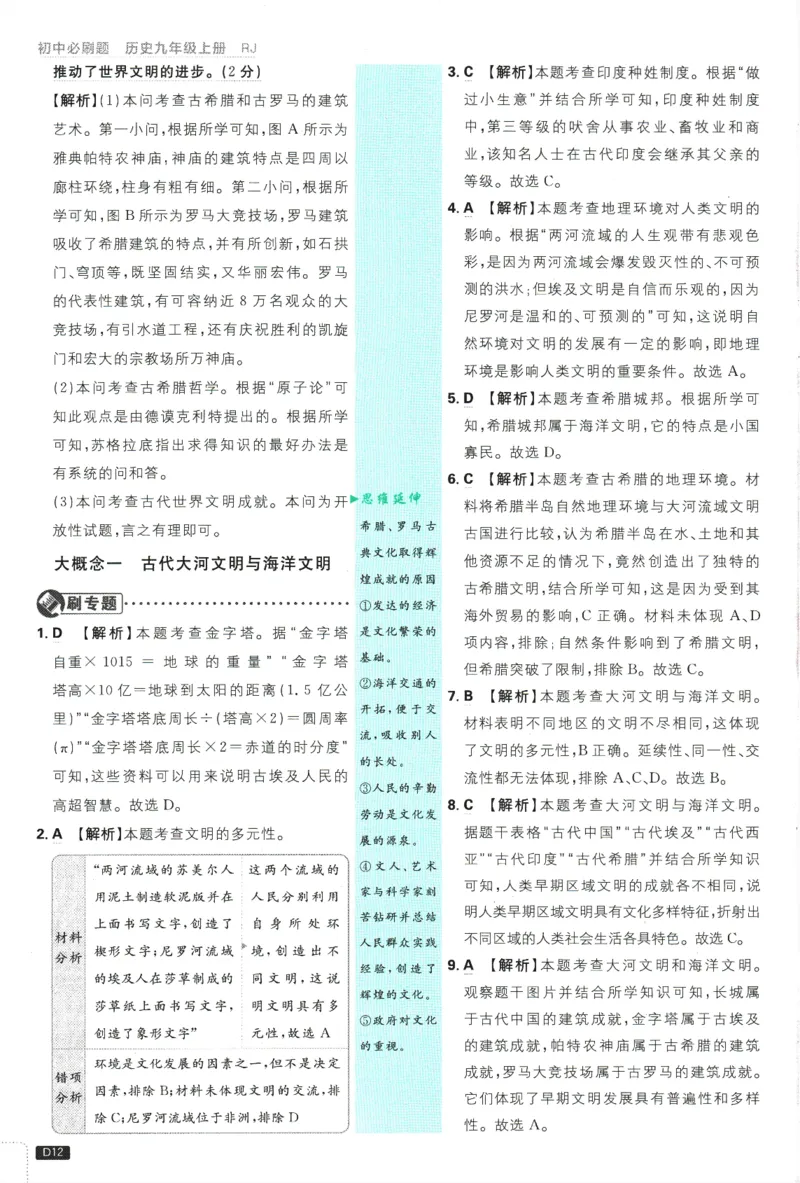 2025版《初中必刷题》历史RJ9上-批注式详答与详析_初中全科电子版试卷练习试题_25初中必刷题_2025版《初中必刷题》历史RJ9上