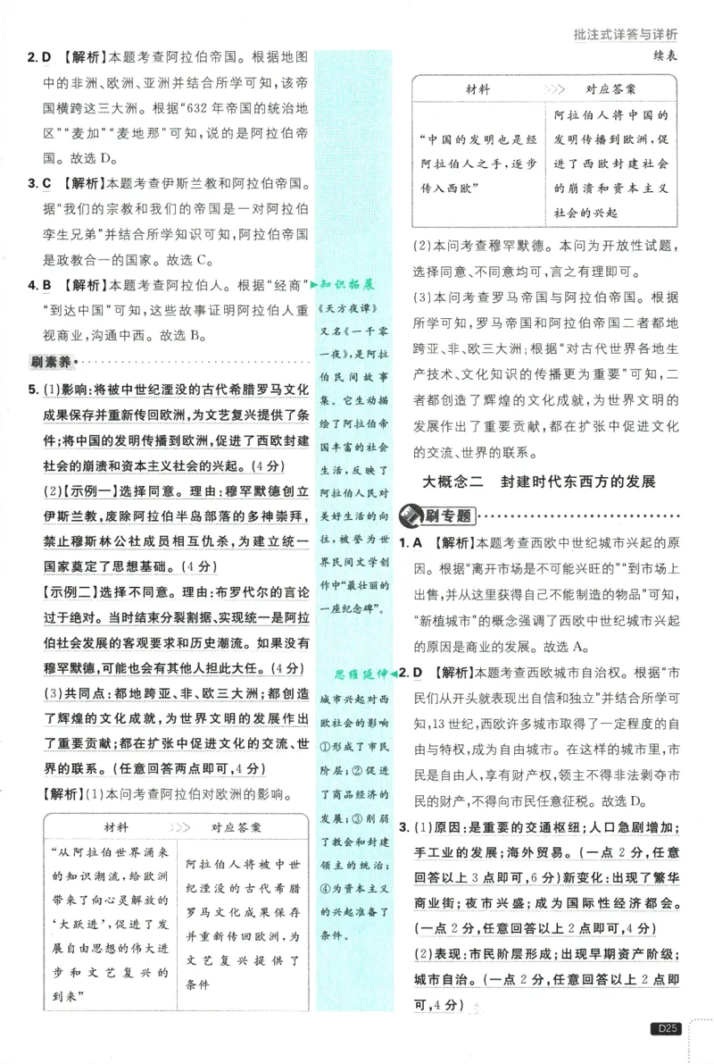 2025版《初中必刷题》历史RJ9上-批注式详答与详析_初中全科电子版试卷练习试题_25初中必刷题_2025版《初中必刷题》历史RJ9上