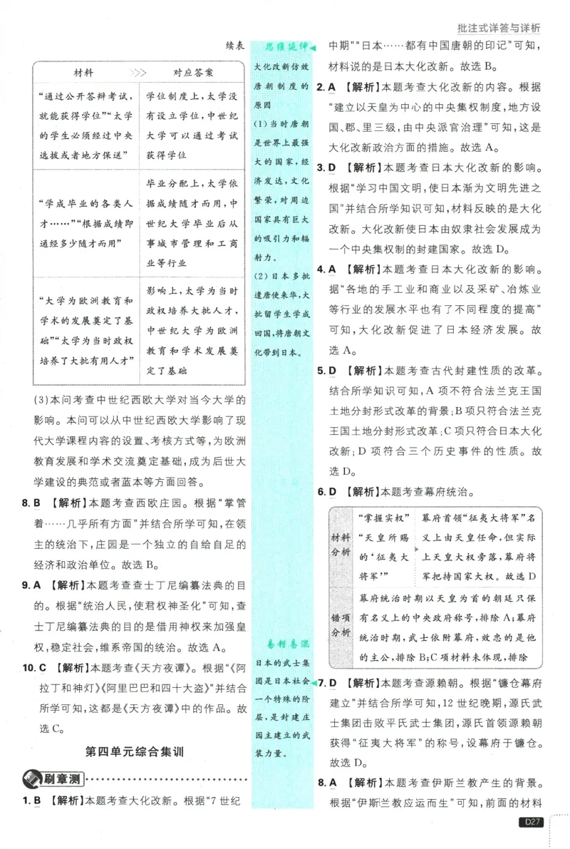 2025版《初中必刷题》历史RJ9上-批注式详答与详析_初中全科电子版试卷练习试题_25初中必刷题_2025版《初中必刷题》历史RJ9上