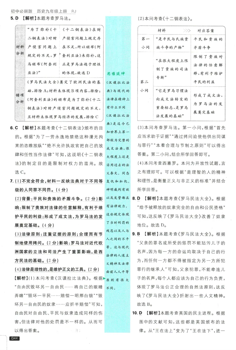 2025版《初中必刷题》历史RJ9上-批注式详答与详析_初中全科电子版试卷练习试题_25初中必刷题_2025版《初中必刷题》历史RJ9上