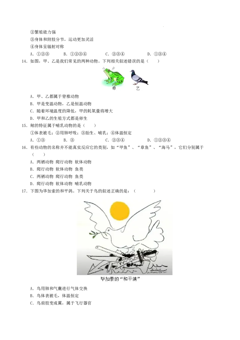七年级生物期末模拟卷01（考试版A4）测试范围：上册全册（人教版2024）_初中全科电子版试卷练习试题_生物_生物人教版7上练习&mdash;24新版已更新_人教生物7年级上期末试卷11份