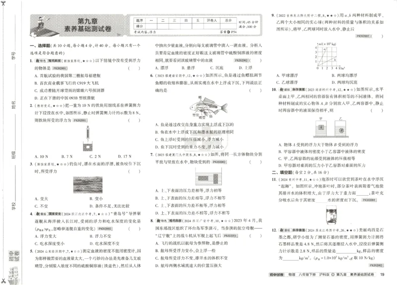 2025春53初中试卷物理沪科版8年级下册_初中全科电子版试卷练习试题_初中全科《53中考试卷》2025版（多版本）_2025春53初中试卷数学、物理沪科版89年级下册(1)