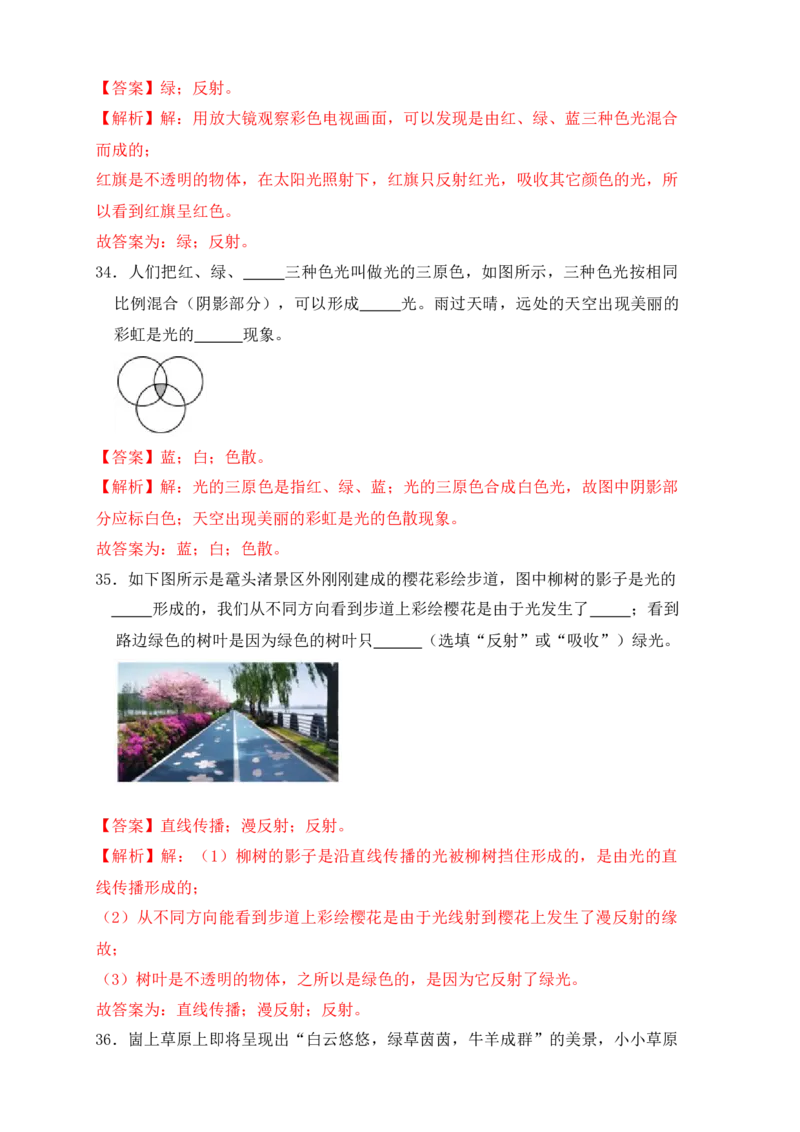 4.5光的色散（同步练习）（解析版）_初中全科电子版试卷练习试题_物理_8年级上册物理试题_人教版物理八年级上课时练习（104份）_课时练习第1套53