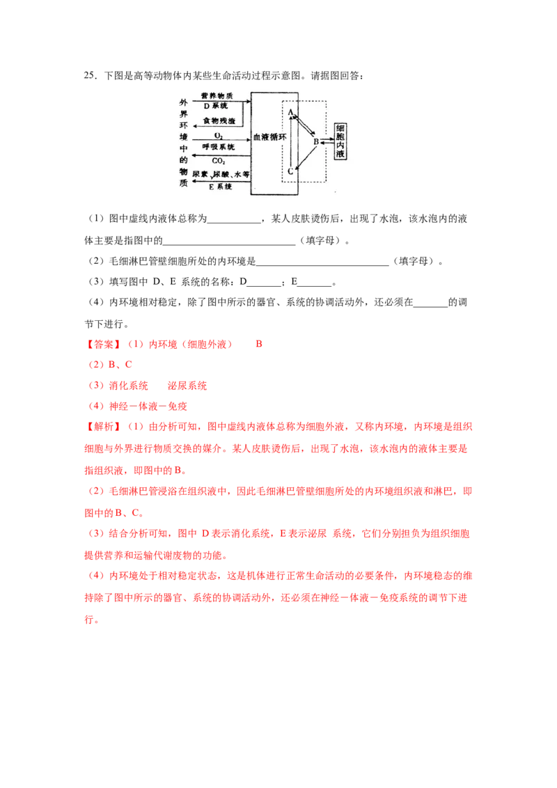 专题22人体的内环境与稳态（教师版）_新高考复习资料_2023年新高考复习资料_二轮复习_增分要点2023高考生物二轮复习专题解读和分层训练291073137_专题22人体的内环境与稳态