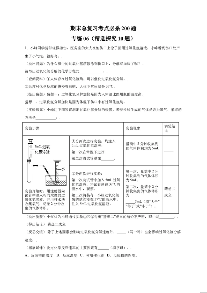 专练06（精选探究10题）（解析版）_初中全科电子版试卷练习试题_化学_9年级上下册化学试题_9年级上试题_人教化学九年级上专项练习（022份）