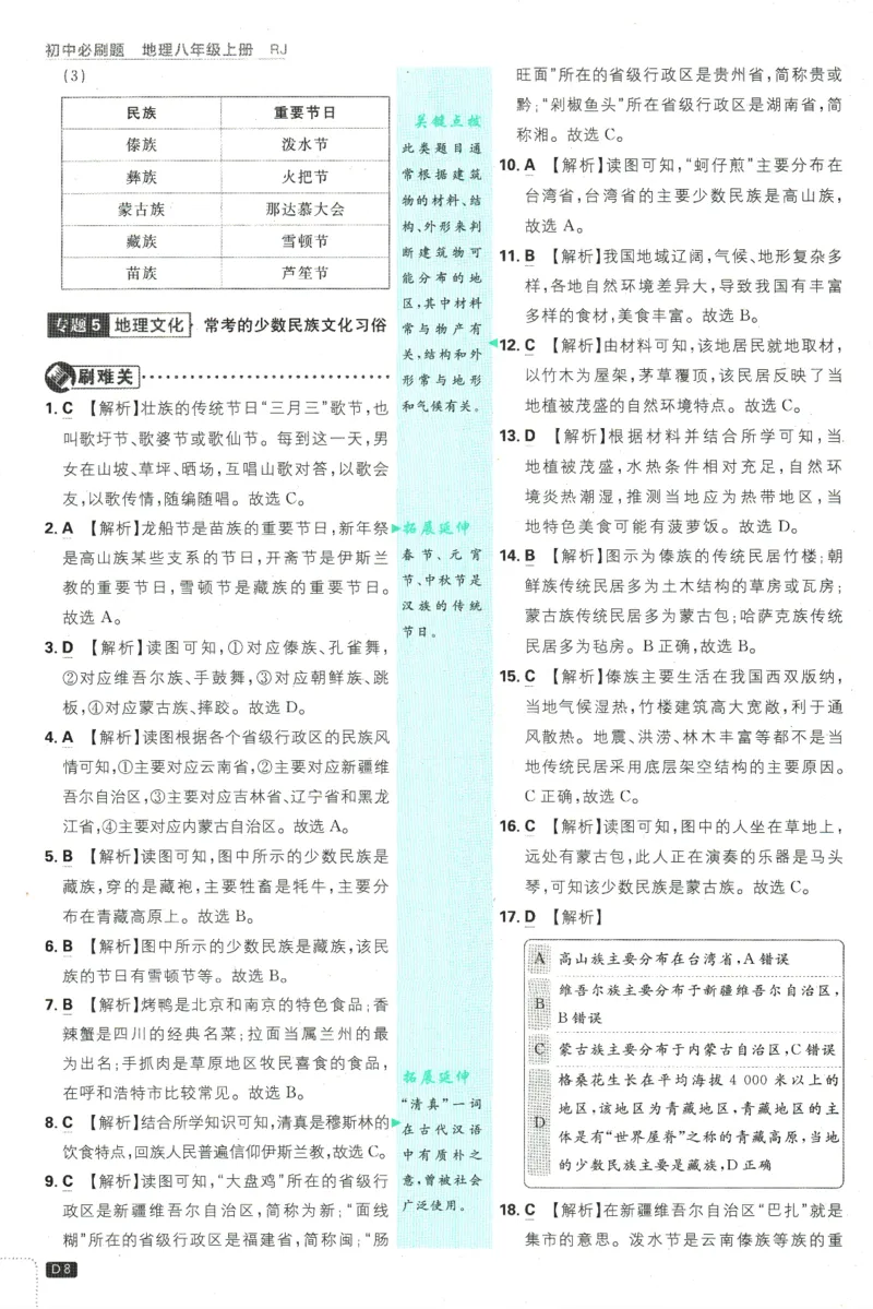 2025版《初中必刷题》地理RJ8上-批注式详答与详析_初中全科电子版试卷练习试题_25初中必刷题_2025版《初中必刷题》地理RJ8上