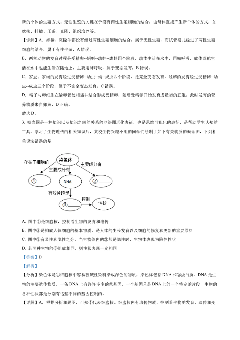 06八年级下学期期末生物试题（解析版）_初中全科电子版试卷练习试题_生物_生物8下练习_人教生物8年级下期末试卷12份