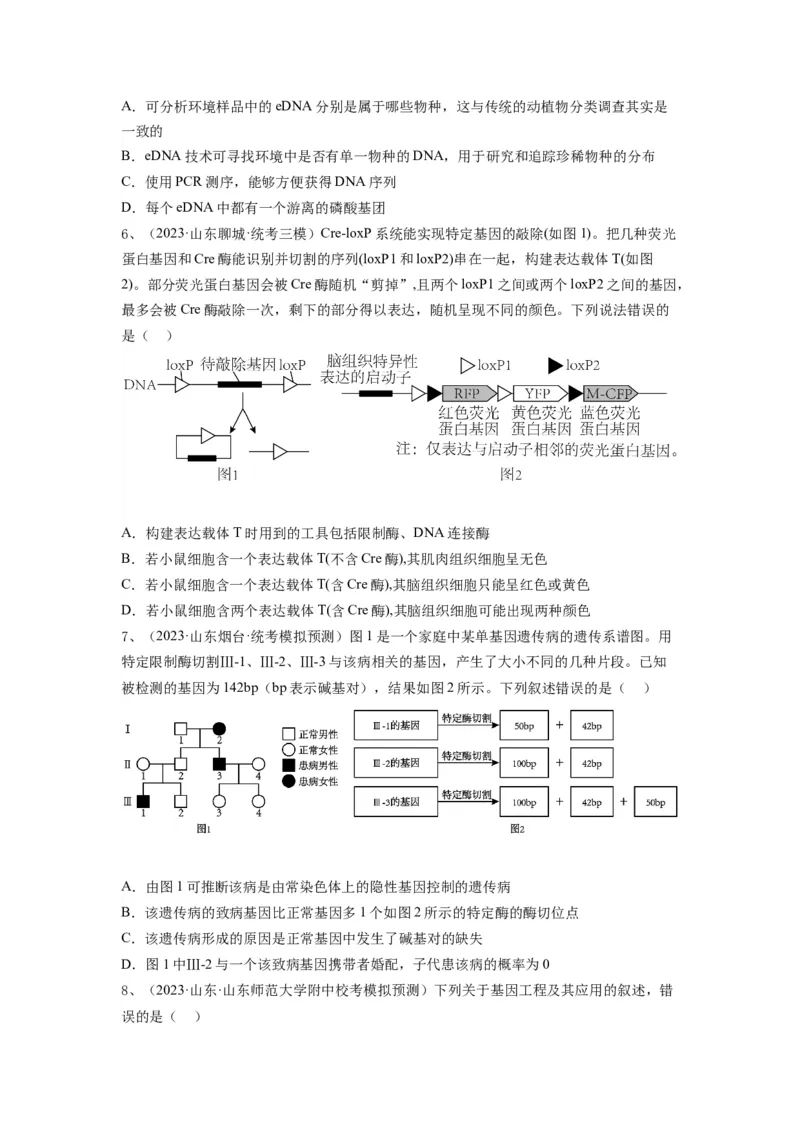 专题32基因工程（精练）（原卷版）_新高考复习资料_2024年新高考复习资料_一轮复习资料_完备战2024年高考生物一轮复习串讲精练（新高考专用）_精练