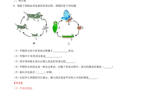 7.1.2昆虫的生殖和发育（练习）-（人教版）（解析版）_初中全科电子版试卷练习试题_生物_生物8下练习_人教生物8年级下课时练习51份