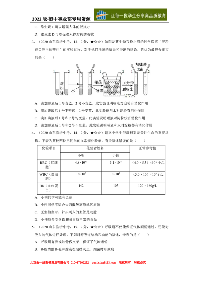 21生物&mdash;&mdash;山东省临沂市word版，含答案全解全析(1)_山东历年中考真题_山东省历年中考真题2013~2024_初中生物历年真题（2013-2024）