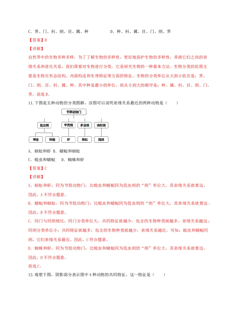 专题05生物多样性及其保护-（人教版）（解析版）_初中全科电子版试卷练习试题_生物_生物8上练习_人教生物8年级上专项练习23份_第1套八年级生物上册专项（人教版）09份