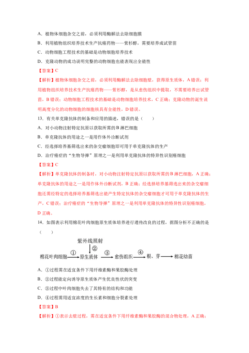 专题36细胞工程（教师版）_新高考复习资料_2023年新高考复习资料_二轮复习_增分要点2023高考生物二轮复习专题解读和分层训练291073137_专题36细胞工程