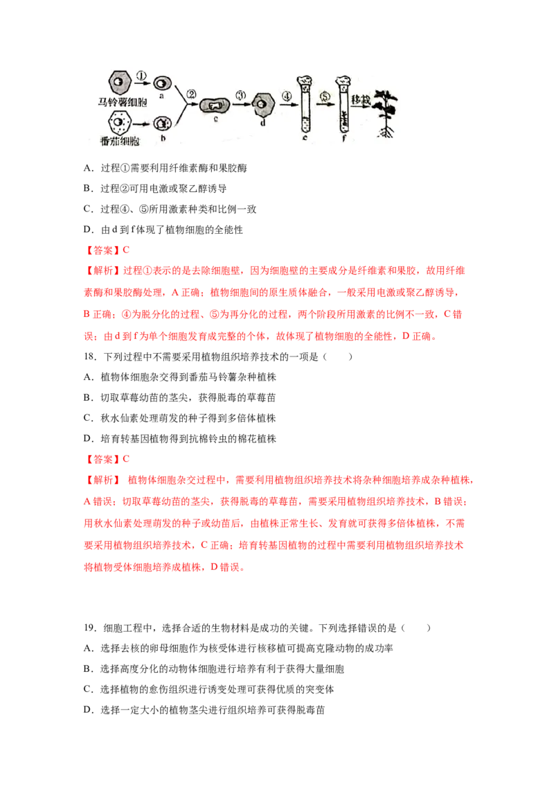 专题36细胞工程（教师版）_新高考复习资料_2023年新高考复习资料_二轮复习_增分要点2023高考生物二轮复习专题解读和分层训练291073137_专题36细胞工程