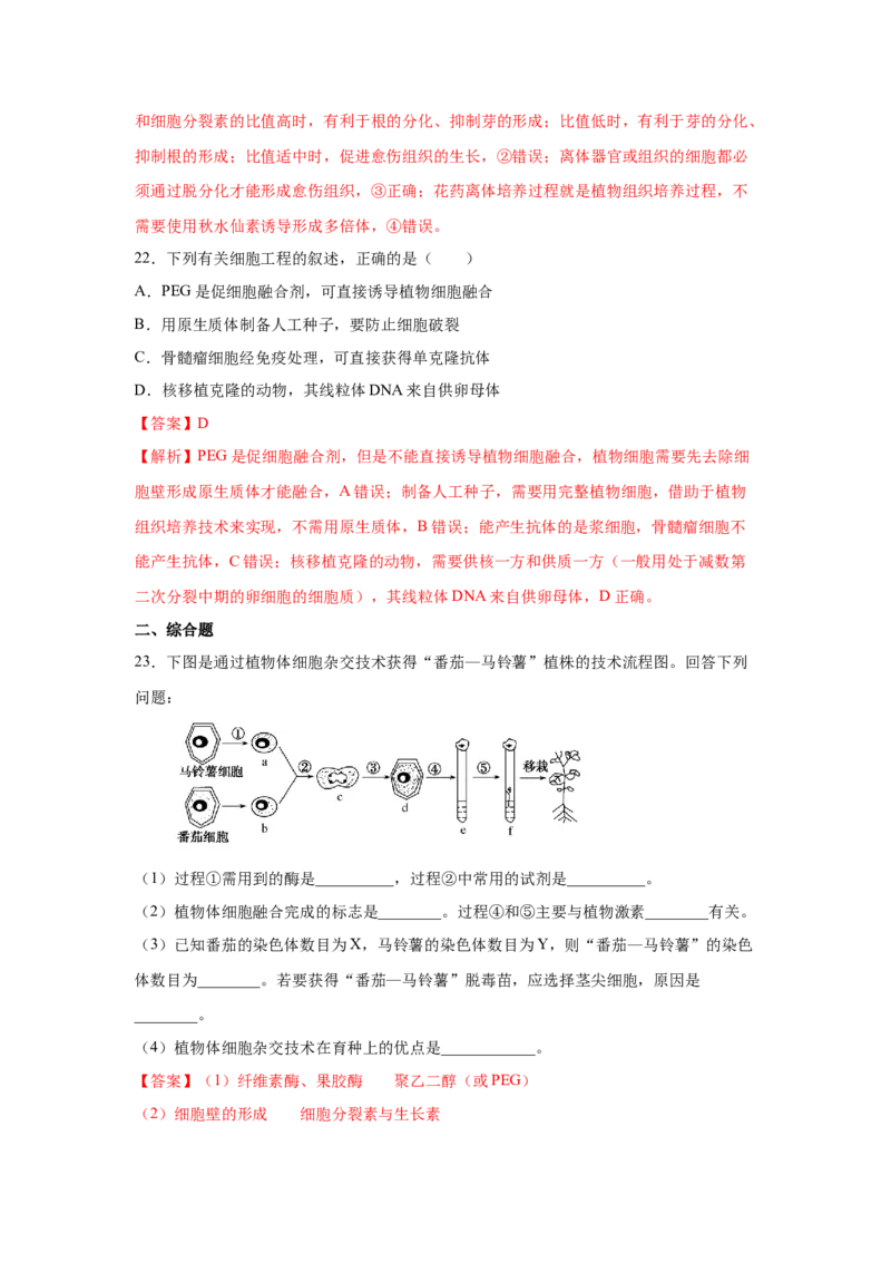 专题36细胞工程（教师版）_新高考复习资料_2023年新高考复习资料_二轮复习_增分要点2023高考生物二轮复习专题解读和分层训练291073137_专题36细胞工程