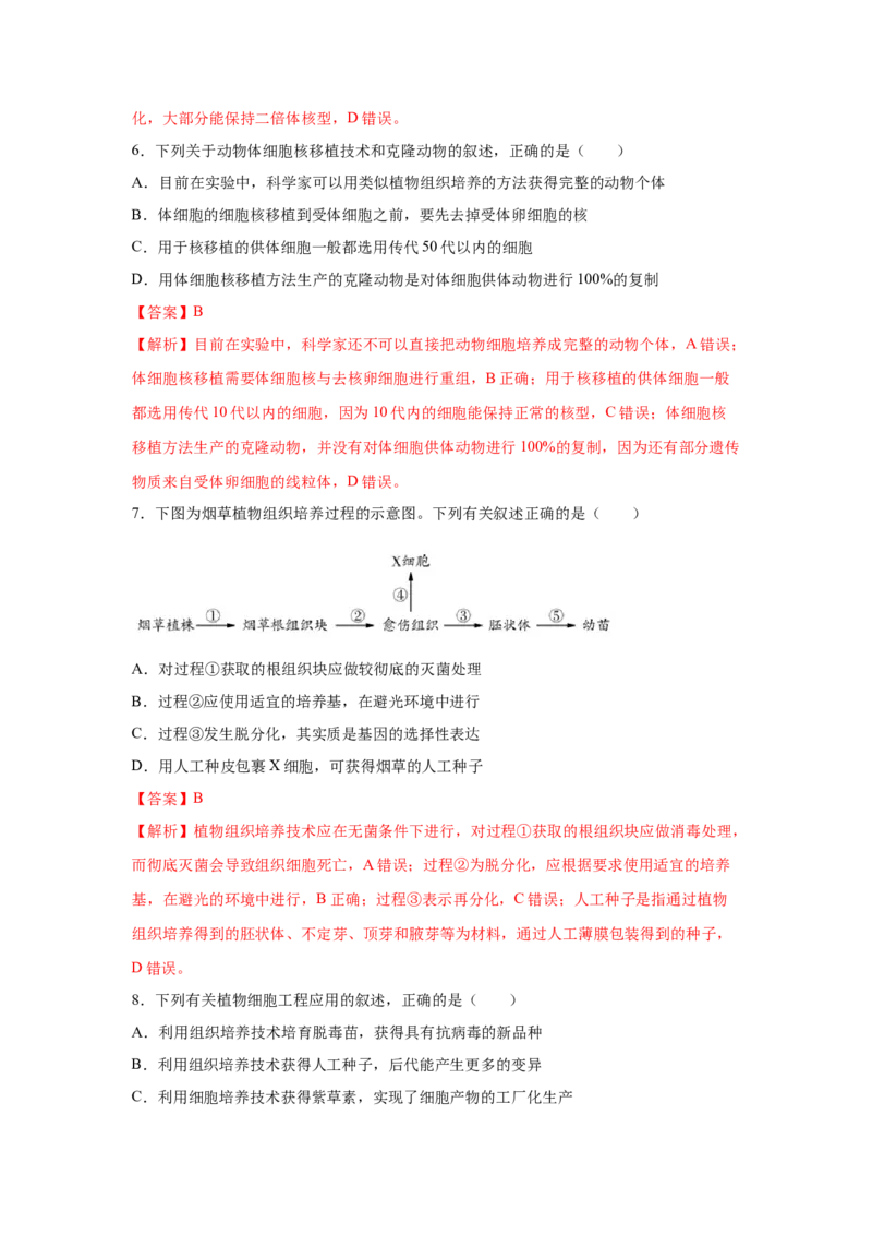 专题36细胞工程（教师版）_新高考复习资料_2023年新高考复习资料_二轮复习_增分要点2023高考生物二轮复习专题解读和分层训练291073137_专题36细胞工程