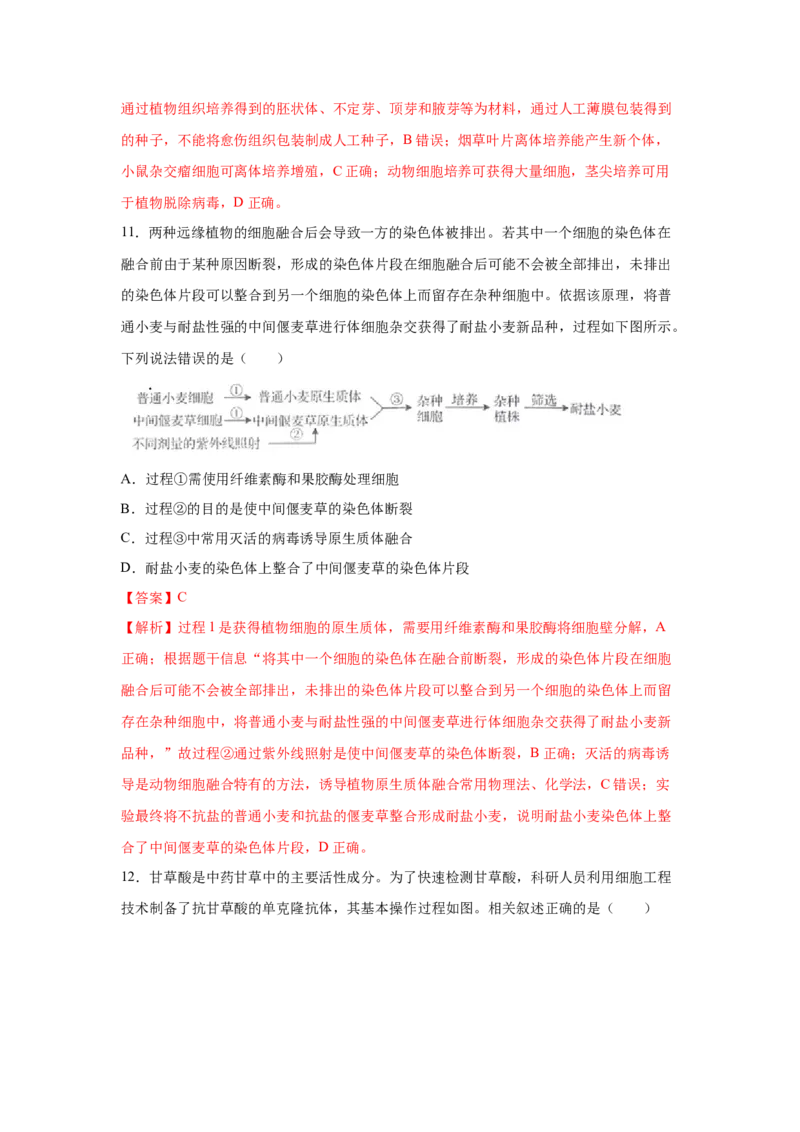 专题36细胞工程（教师版）_新高考复习资料_2023年新高考复习资料_二轮复习_增分要点2023高考生物二轮复习专题解读和分层训练291073137_专题36细胞工程