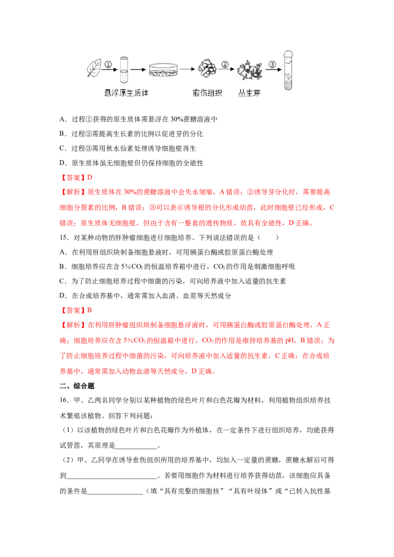 专题36细胞工程（教师版）_新高考复习资料_2023年新高考复习资料_二轮复习_增分要点2023高考生物二轮复习专题解读和分层训练291073137_专题36细胞工程