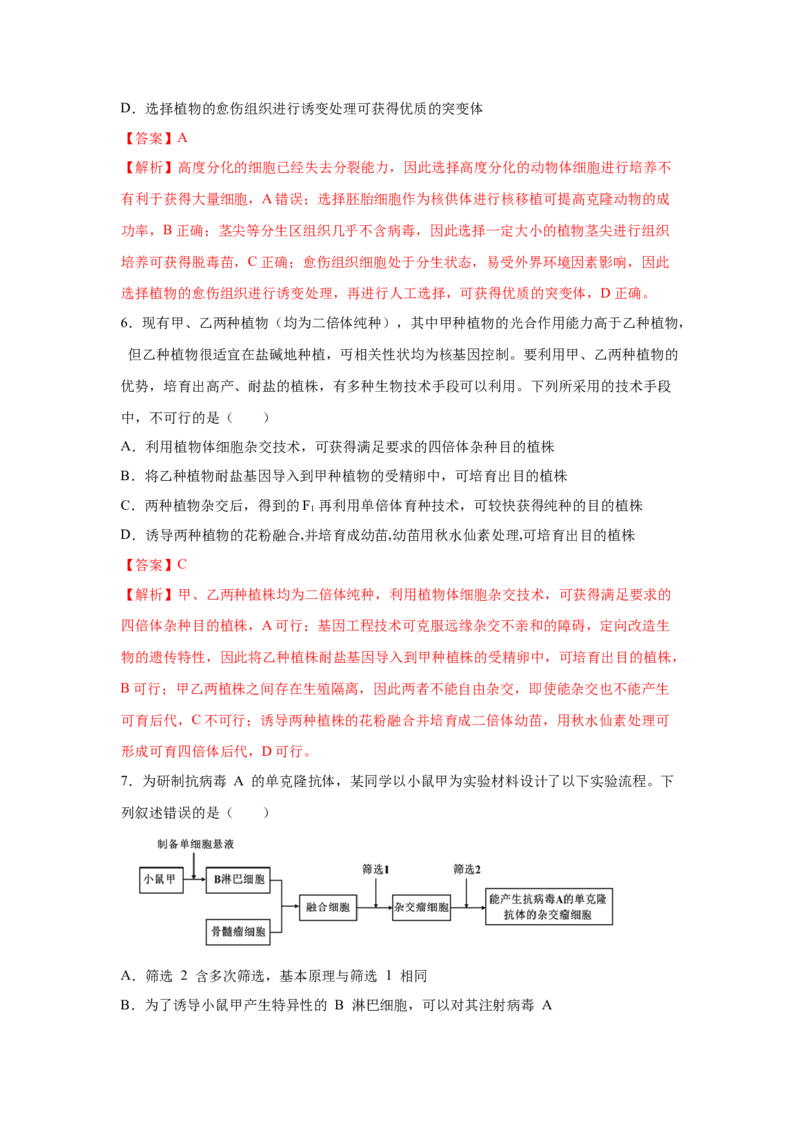 专题36细胞工程（教师版）_新高考复习资料_2023年新高考复习资料_二轮复习_增分要点2023高考生物二轮复习专题解读和分层训练291073137_专题36细胞工程
