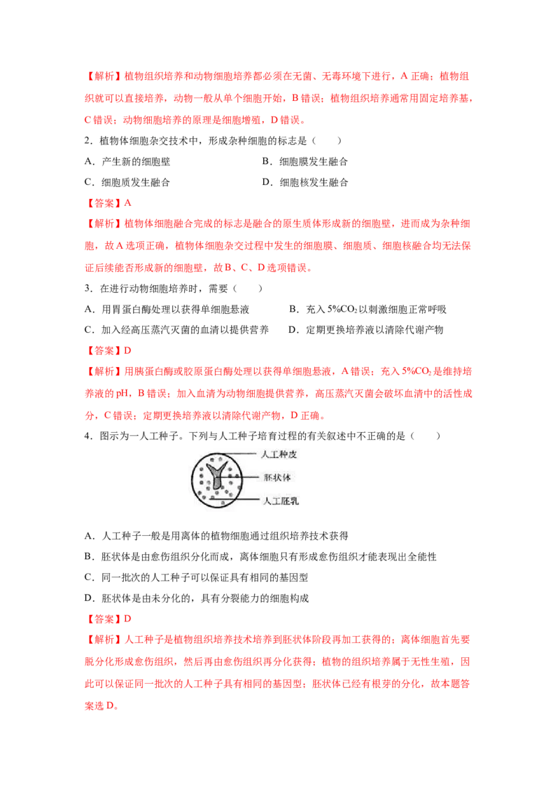 专题36细胞工程（教师版）_新高考复习资料_2023年新高考复习资料_二轮复习_增分要点2023高考生物二轮复习专题解读和分层训练291073137_专题36细胞工程