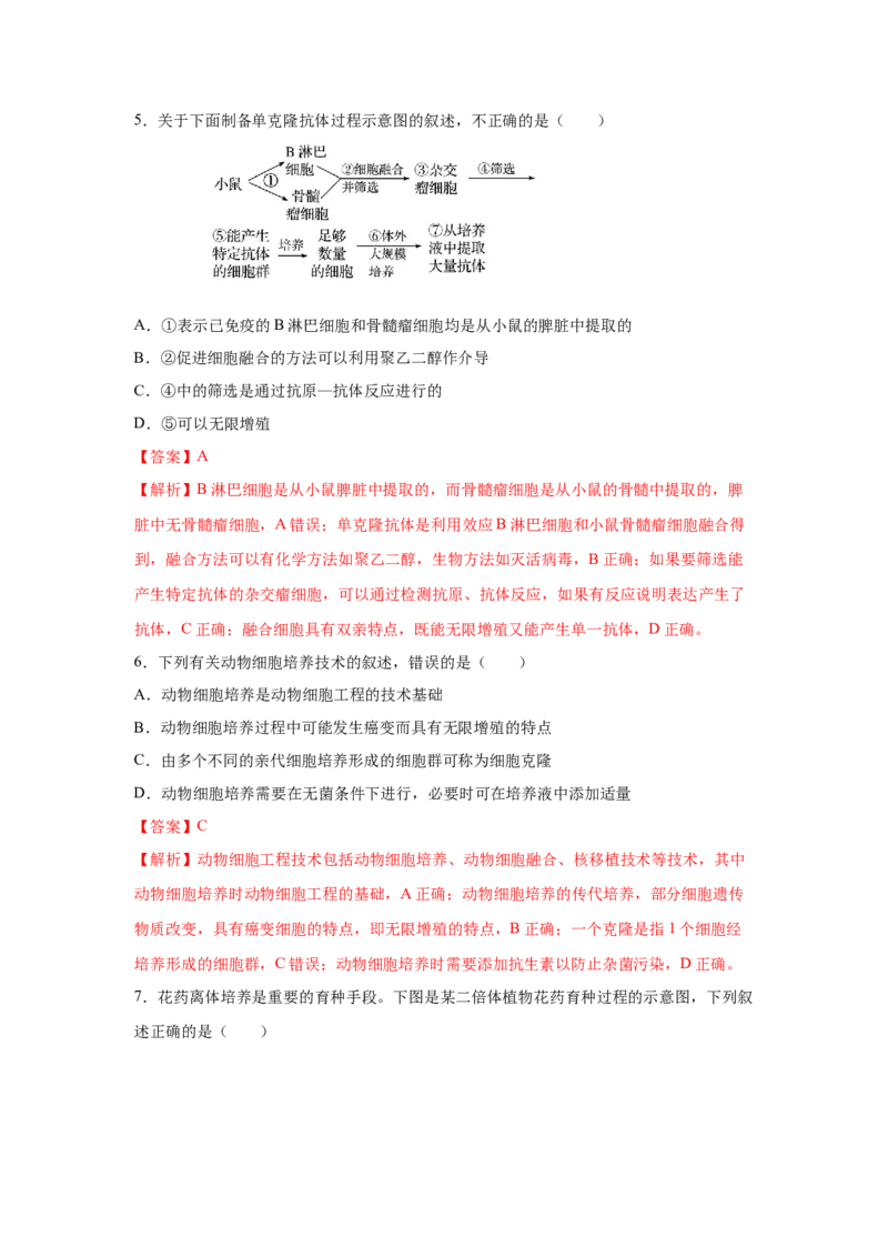 专题36细胞工程（教师版）_新高考复习资料_2023年新高考复习资料_二轮复习_增分要点2023高考生物二轮复习专题解读和分层训练291073137_专题36细胞工程