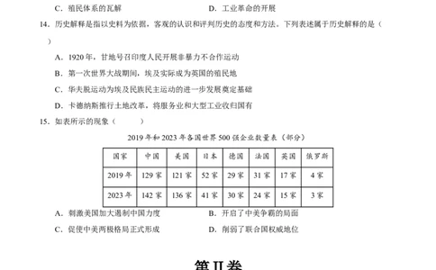 2024年中考押题预测卷01（安徽卷）-历史（考试版）A4_初中全科电子版试卷练习试题_历史_2024中考模拟题历史(1)_押题预测