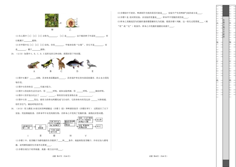 七年级生物期末模拟卷01（考试版A3）测试范围：上册全册（人教版2024）_初中全科电子版试卷练习试题_生物_生物人教版7上练习&mdash;24新版已更新_人教生物7年级上期末试卷11份