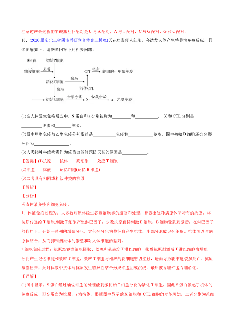 专题16免疫调节-2020年高考真题和模拟题生物分项汇编（教师版含解析）_新高考复习资料_2022年新高考复习资料_2022年一轮复习最新版_1.2022年高考生物一轮复习全国通用版