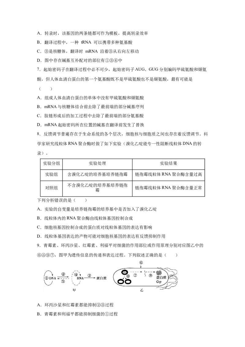 专题18基因的表达(学生版)_新高考复习资料_2023年新高考复习资料_二轮复习_增分要点2023高考生物二轮复习专题解读和分层训练291073137