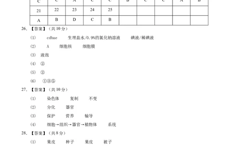 七年级生物期末模拟卷01（参考答案）_初中全科电子版试卷练习试题_生物_生物人教版7上练习&mdash;24新版已更新_人教生物7年级上期末试卷11份
