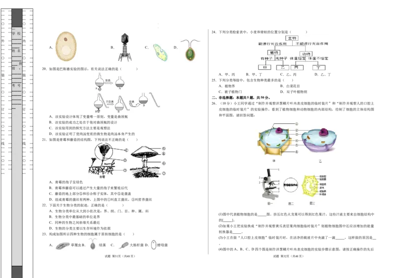 七年级生物期末模拟卷02（考试版A3）测试范围：七上全册（人教版2024）_初中全科电子版试卷练习试题_生物_生物人教版7上练习&mdash;24新版已更新_人教生物7年级上期末试卷11份
