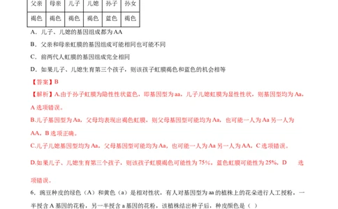 7.2.2基因在亲子代间的传递（重点练）-（人教版）（解析版）_初中全科电子版试卷练习试题_生物_生物8下练习_人教生物8年级下课时练习51份