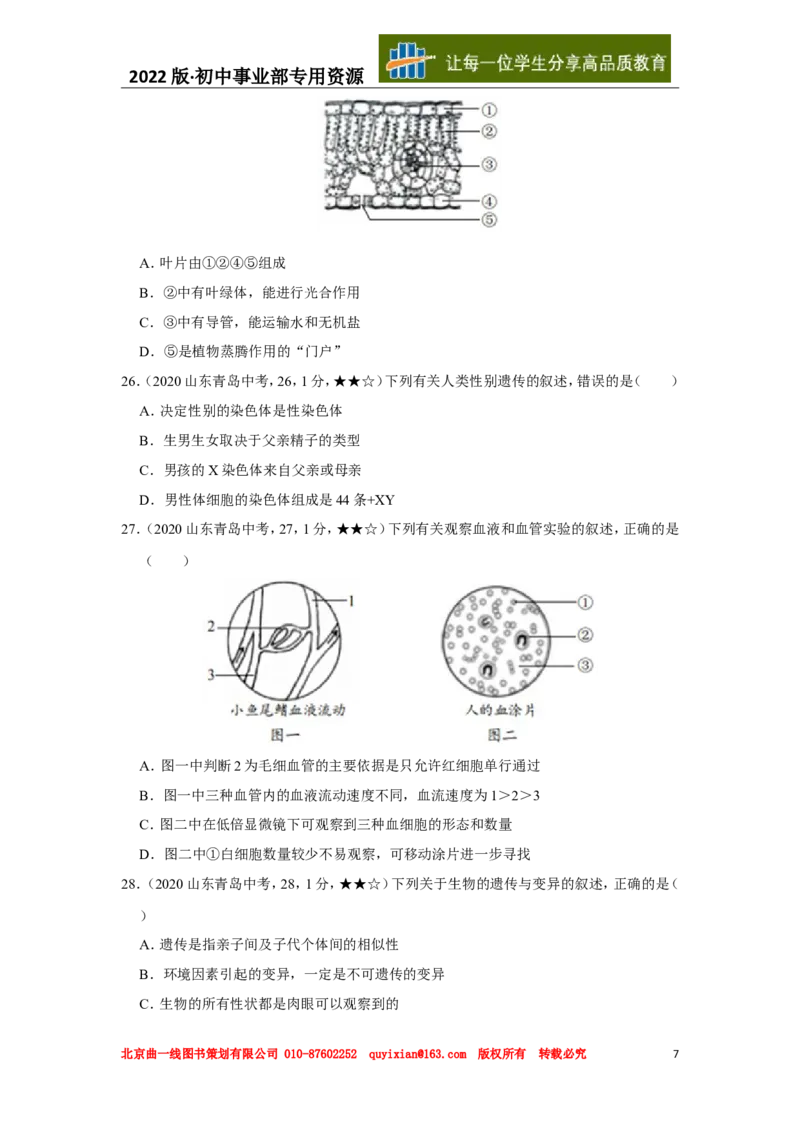 22生物&mdash;&mdash;山东省青岛市word版，含答案全解全析(1)_山东历年中考真题_山东省历年中考真题2013~2024_初中生物历年真题（2013-2024）