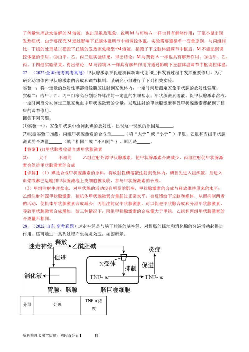专题15体液调节-学易金卷：五年（2019-2023）高考生物真题分项汇编（全国通用）（解析版）_通用版（老高考）复习资料_2024年复习资料