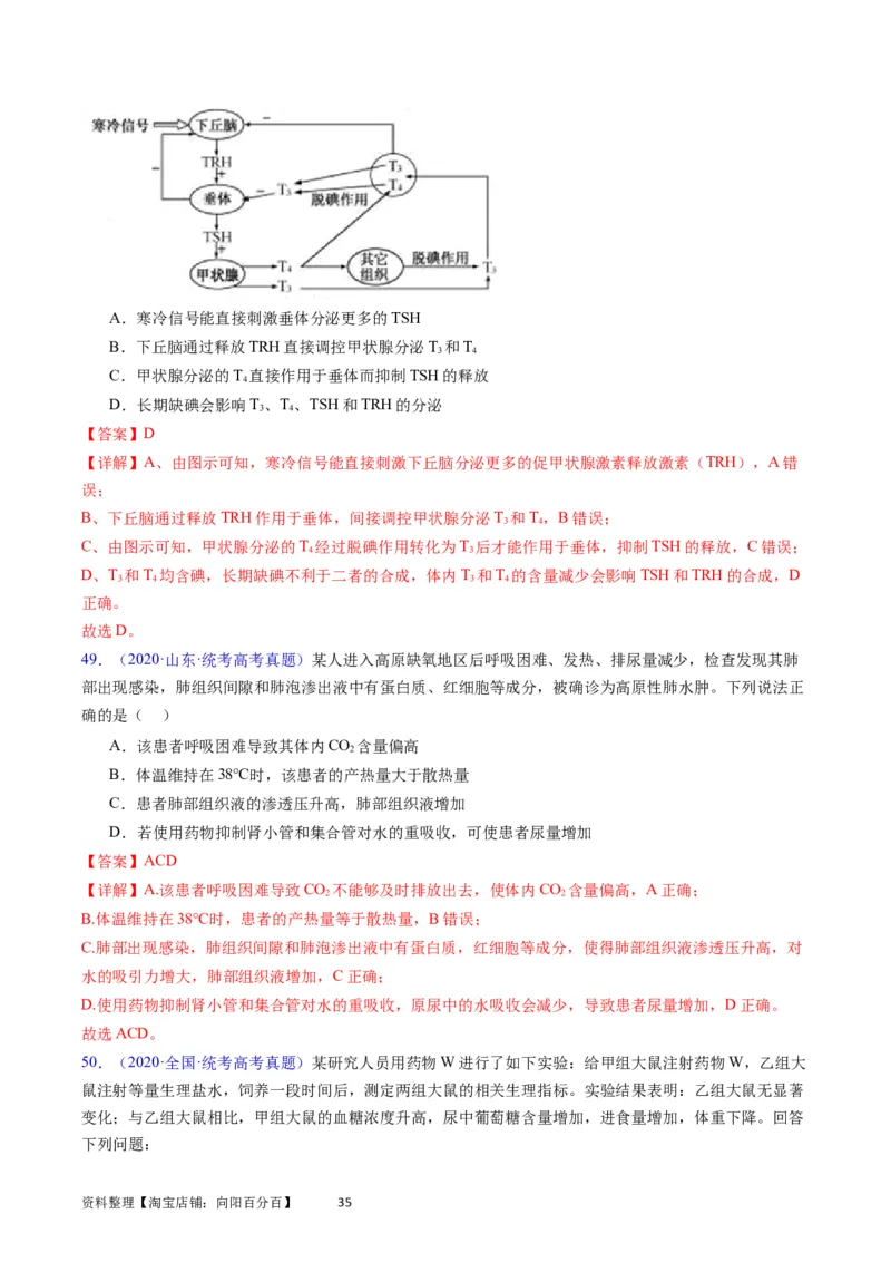 专题15体液调节-学易金卷：五年（2019-2023）高考生物真题分项汇编（全国通用）（解析版）_通用版（老高考）复习资料_2024年复习资料