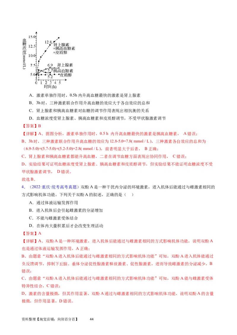 专题15体液调节-学易金卷：五年（2019-2023）高考生物真题分项汇编（全国通用）（解析版）_通用版（老高考）复习资料_2024年复习资料