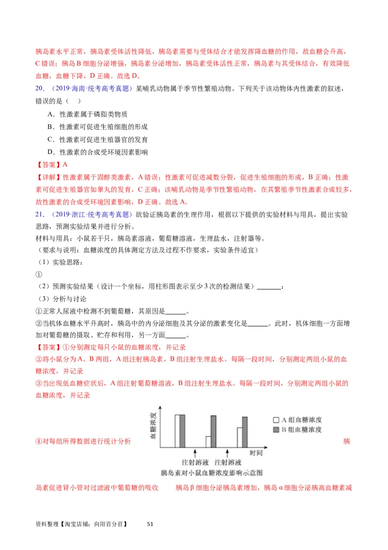 专题15体液调节-学易金卷：五年（2019-2023）高考生物真题分项汇编（全国通用）（解析版）_通用版（老高考）复习资料_2024年复习资料