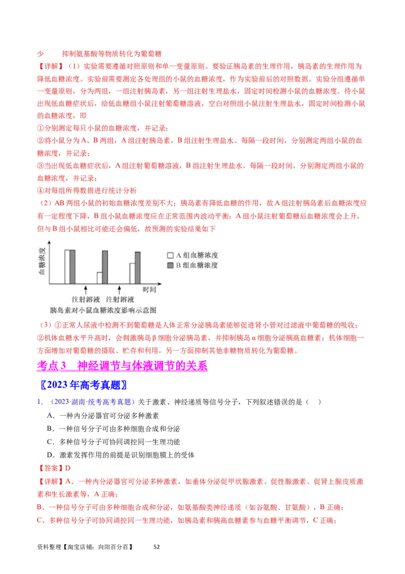 专题15体液调节-学易金卷：五年（2019-2023）高考生物真题分项汇编（全国通用）（解析版）_通用版（老高考）复习资料_2024年复习资料