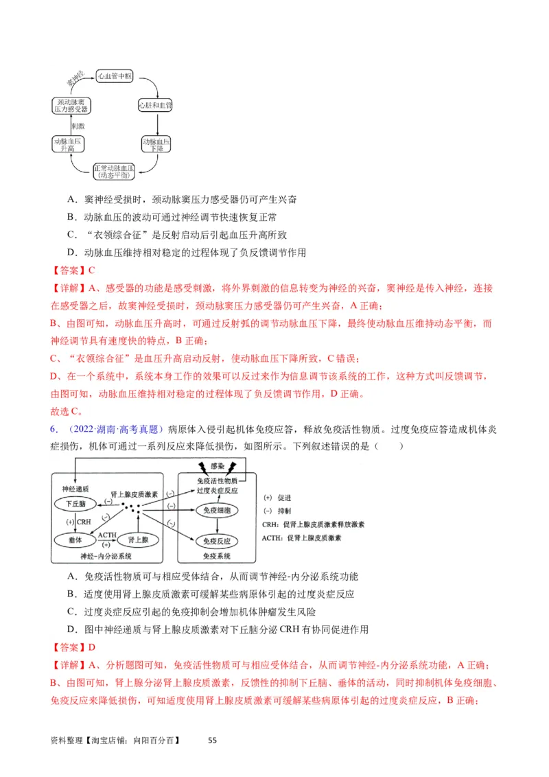 专题15体液调节-学易金卷：五年（2019-2023）高考生物真题分项汇编（全国通用）（解析版）_通用版（老高考）复习资料_2024年复习资料