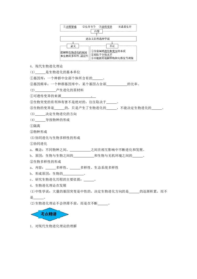 专题22生物的进化（串讲）（原卷版）_新高考复习资料_2024年新高考复习资料_一轮复习资料_完备战2024年高考生物一轮复习串讲精练（新高考专用）_串讲
