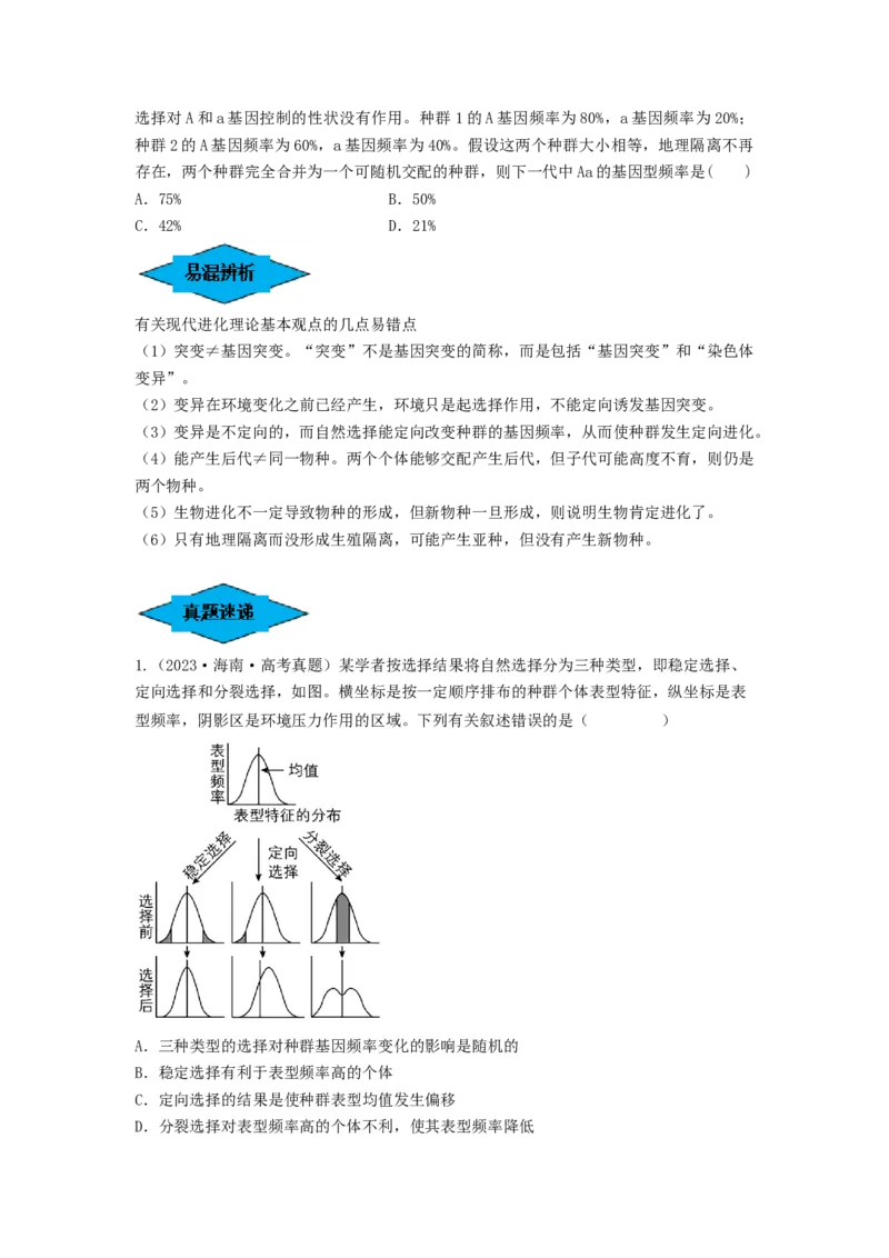 专题22生物的进化（串讲）（原卷版）_新高考复习资料_2024年新高考复习资料_一轮复习资料_完备战2024年高考生物一轮复习串讲精练（新高考专用）_串讲