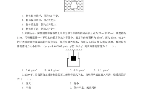 第十二单元浮力过关测试（原卷版）_8、物理总复习_8.中考物理总复习_2022年中考复习资料_2022年中考一轮物理单元复习过过过（全国通用）学科网名师堂267298375